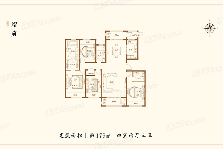 洋房179㎡户型 4室2厅3卫1厨